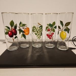 Vintage 1970's West Virginia gold rimmed set of 5 glasses.